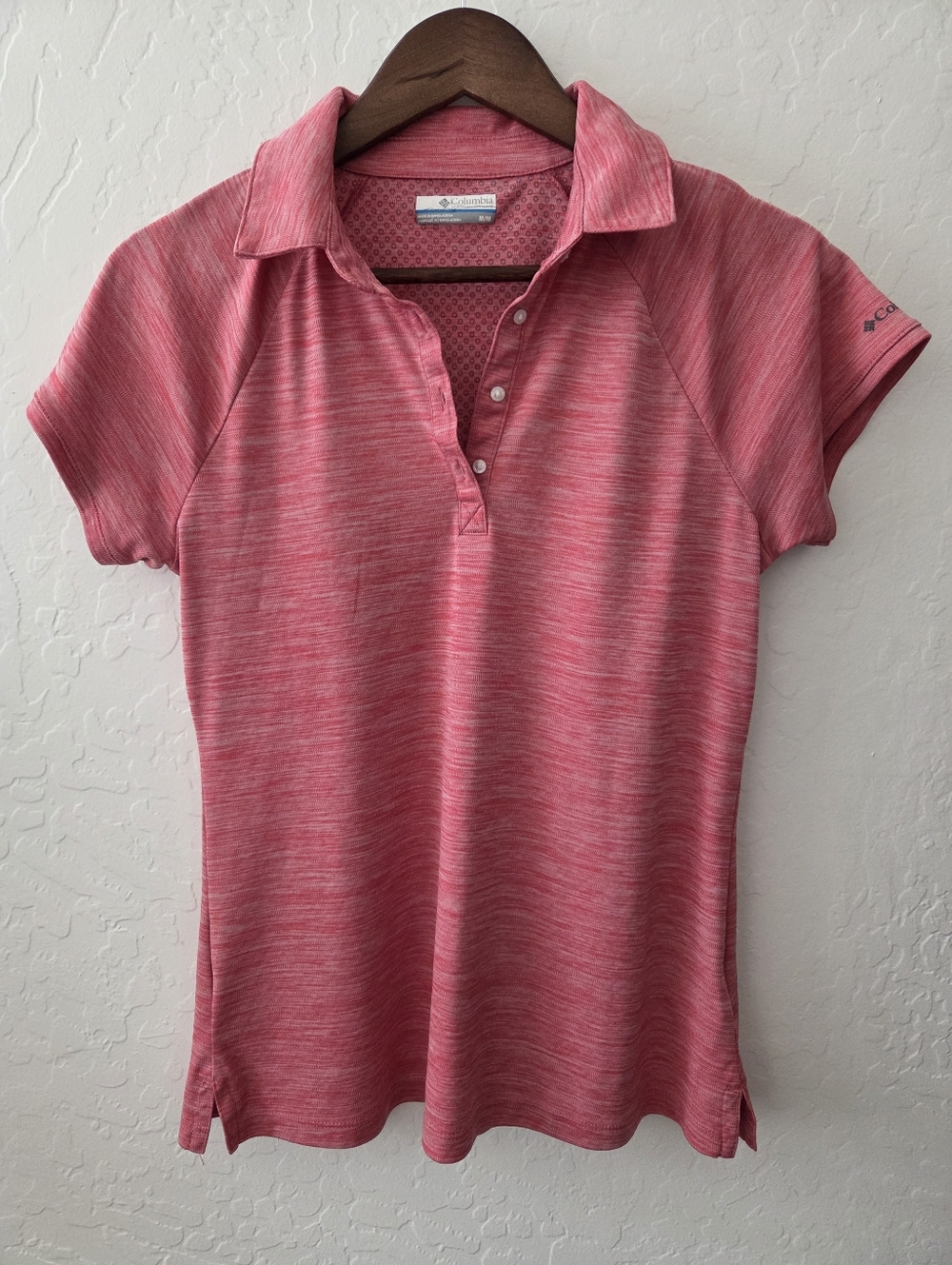 Columbia Pink Heather Performance Button Collar Tee